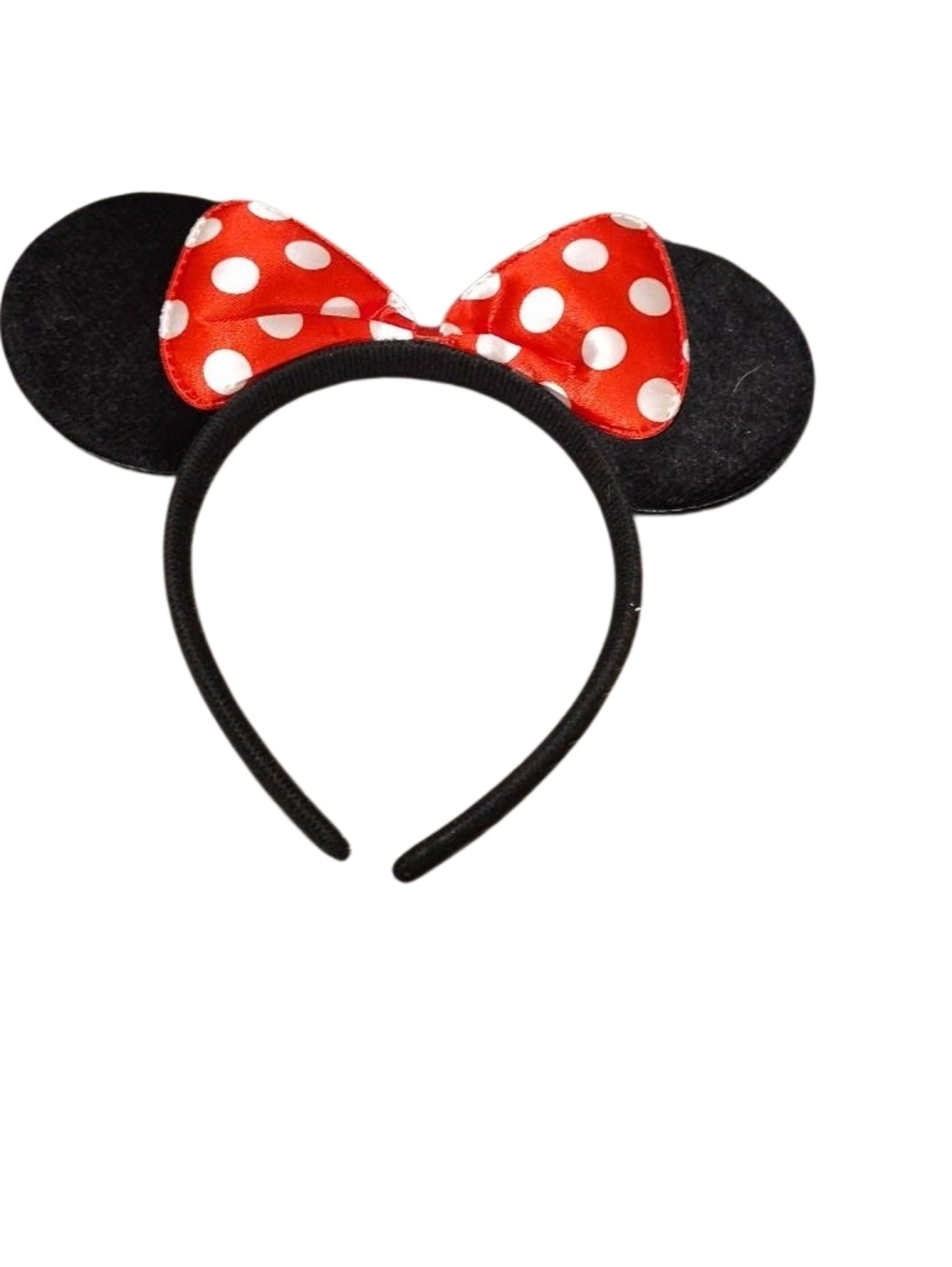 Kids Black Minnie Mouse Style Headband with Red Polka Dot Bow